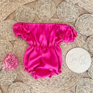 Adorable Hot Pink Baby Girl Rompers, Satin Baby Outfits, Baby Bodysuit, Girl Romper, Boho Baby Clothes, Summer Baby Girls Clothes, Baby Gift