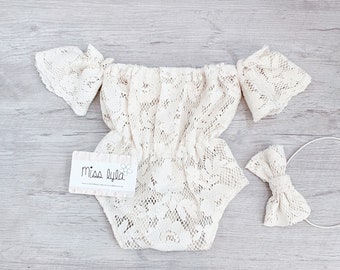 Baby Girl Romper, baby girl clothes, baby romper, photography prop, baby bodysuit, vintage BoHo romper, birthday outfit, baby shower gift