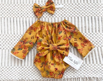 baby romper, baby fall outfit, baby fall clothes, Boho outfit girls,Mustard romper,1st birthday, baby shower gift,photography prop,baby gift