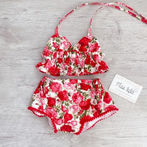 Chic and Sweet: Florals Baby Girl Outfits, Vintage Red Girls Sunsuits, Summer Outfit for Girls, Newborn Baby  Outfits, Baby Girl Beach Wear
