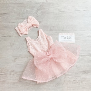 Peach Lace Baby Girl Dress, Newborn Tutu Dress with Bow, Baby Girl Outfit, Lace Tutu Dress, Birthday Baby Dress, Baby Photoshoot Dress