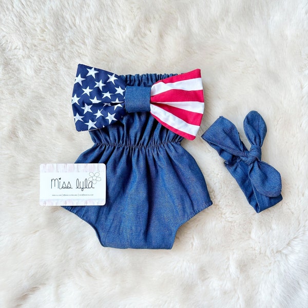 Kid's Amerikaanse vlag Romper vlag patriottische Romper 4 juli Denim Staten Outfit vlag Baby Fourth of July outfit 4 juli babykleding