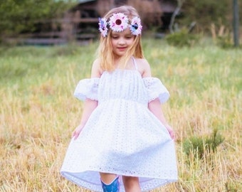 Off the Shoulder Lace Boho Dress for Girls, Summer Flower Girl Dress, Rustic Wedding Toddler Outfit