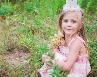 Rosa ginghamklänning för babyflicka | Sommarklänning för småbarn | Första födelsedagsklänning | Picknickoutfit | Bondgårdsklänning för baby | Boutiquekläder för flickor