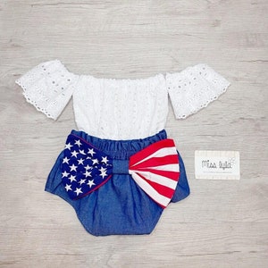 Adorable 4th of July Baby Rompers, Fourth of July Girls Outfits, 4th of July Baby Clothing, Independence Day outfit for girl, Newborn outfit