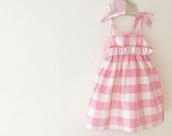 Adorable Baby Girl Dresses in Pink and White Gingham, Newborn Dresses for Baby Girls, Girls Pink Outfits for Every Occasion, Easter Dress