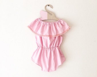 Rosa Baby-Strampler für Mädchen, schulterfreier Baumwoll-Strampler, Sommer-Baby-Outfit, Kleinkind-Mädchen-Outfit, süße Babykleidung, Oster-Baby-Strampler