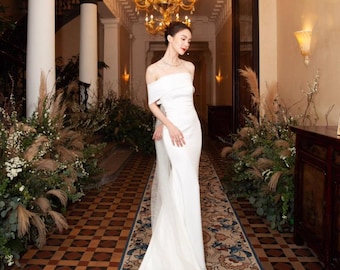 Schulterfreies Brautkleid, einfache Meerjungfrau-Hochzeitskleid, minimalistisches Brautkleid, elegantes weißes Brautkleid, modernes Brautkleid