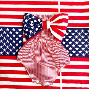 4th of July Baby Rompers for Girls, Fourth Of July Baby Romper, Newborn 4th Outfit, Red White Striped Romper, Baby Bodysuit, Toddler Romper