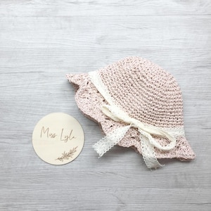 Baby Straw Sun Hat,Toddler Beach Hat for Summer, Wide Brim Lightweight Sun Hat for Girls, Light Pink Toddler Straw Sun Hat for Beach Days