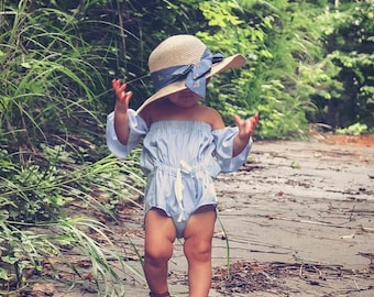 Baby Blue Summer Romper Newborn Outfit, Beach Baby Outfit, Baby Girl Summer Clothes, Lightweight Baby Romper, Infant Beach Outfit