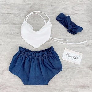 Adorable Denim Baby Girl Outfits, Denim Baby Bummies, Fourth Of July Outfit for Girls, Denim Birthday Outfit, Trendy Preemie Baby Clothes