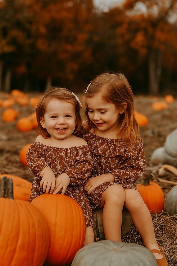 toddler brown floral dress Rust Floral Baby Girl Dress | Fall Toddler Dress | Pumpkin Patch Outfit | Thanksgiving Dress | Off Shoulder Girl Dress