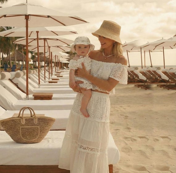 boho dress for family pictures Mommy and Me Tops, Matching Mom and Daughter Outfit, Summer Outfit, Lace Matching, Mommy and Me Outfit, Beach Photoshoot Outfit Nichii Dress24 Textured Garment Washed Stretch Child  Size:12M Father and Son Matching