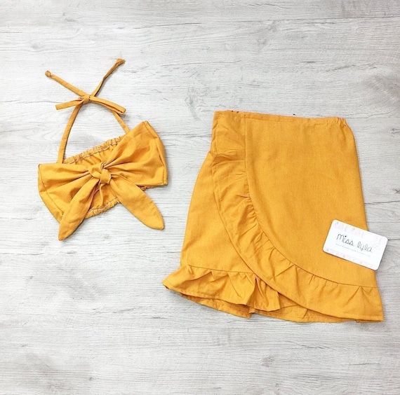 Summer Baby Girl Outfit Crop Top and Skirt Set, Beach Baby Outfit, Toddler Girl Summer Clothes, Baby Girl Vacation Outfit, Cute Baby Clothes