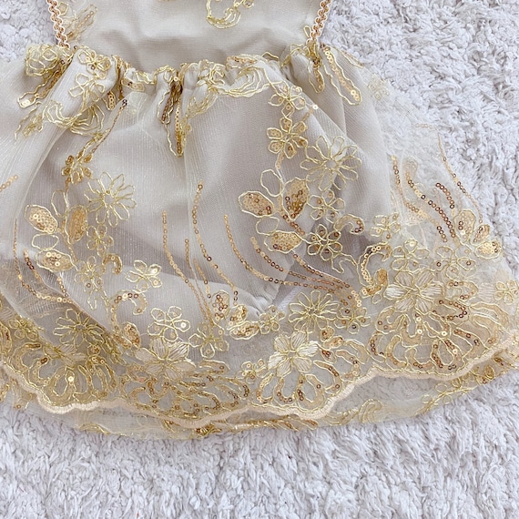 Gorgeous Gold Lace Baby Girl Dress - Flower Lace Tutu Dress - Newborn to 5T - First Birthday & Pageant Dress - Toddler Party Outfit