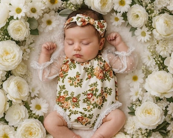 Vintage Floral Newborn Girl Romper, Baby Girl Outfit, Floral Baby Romper, Newborn Photoshoot Outfit, Infant Girl Romper