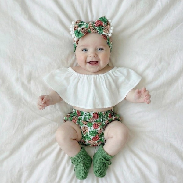 Tropisches Baby Outfit | Ananas Baby Strampler Set | Hawaiian Kleinkinder Outfit | Luau Babykleidung | Sommer Mädchen Outfit