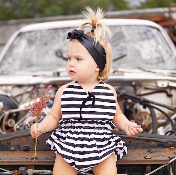 Black and white striped top romper dress
