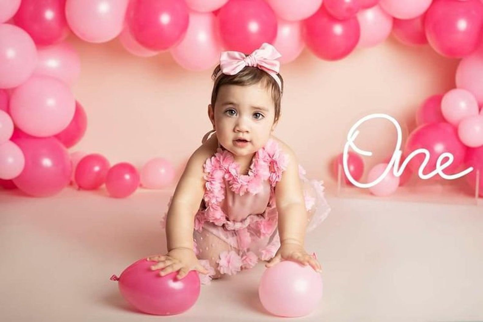 Baby Girl Pink White Romper Vintage Floral Birthday Dress Etsy