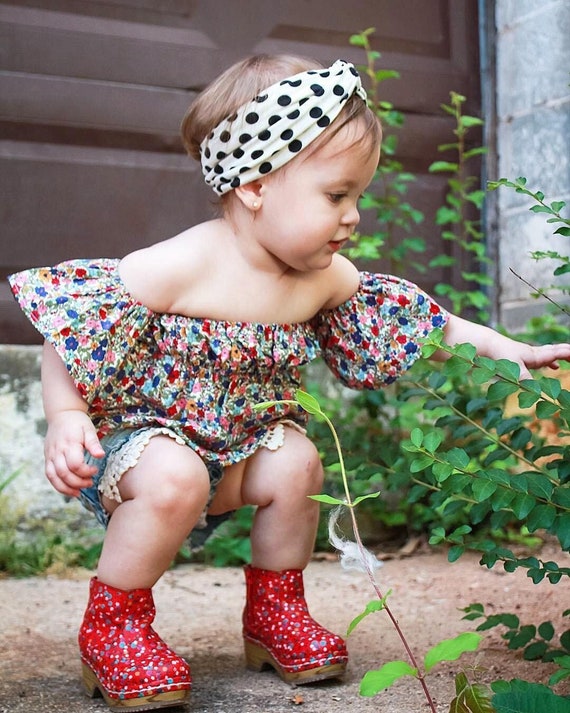 Infant Baby Girl Romper With Headband - Floral Off-Shoulder Summer Outfit