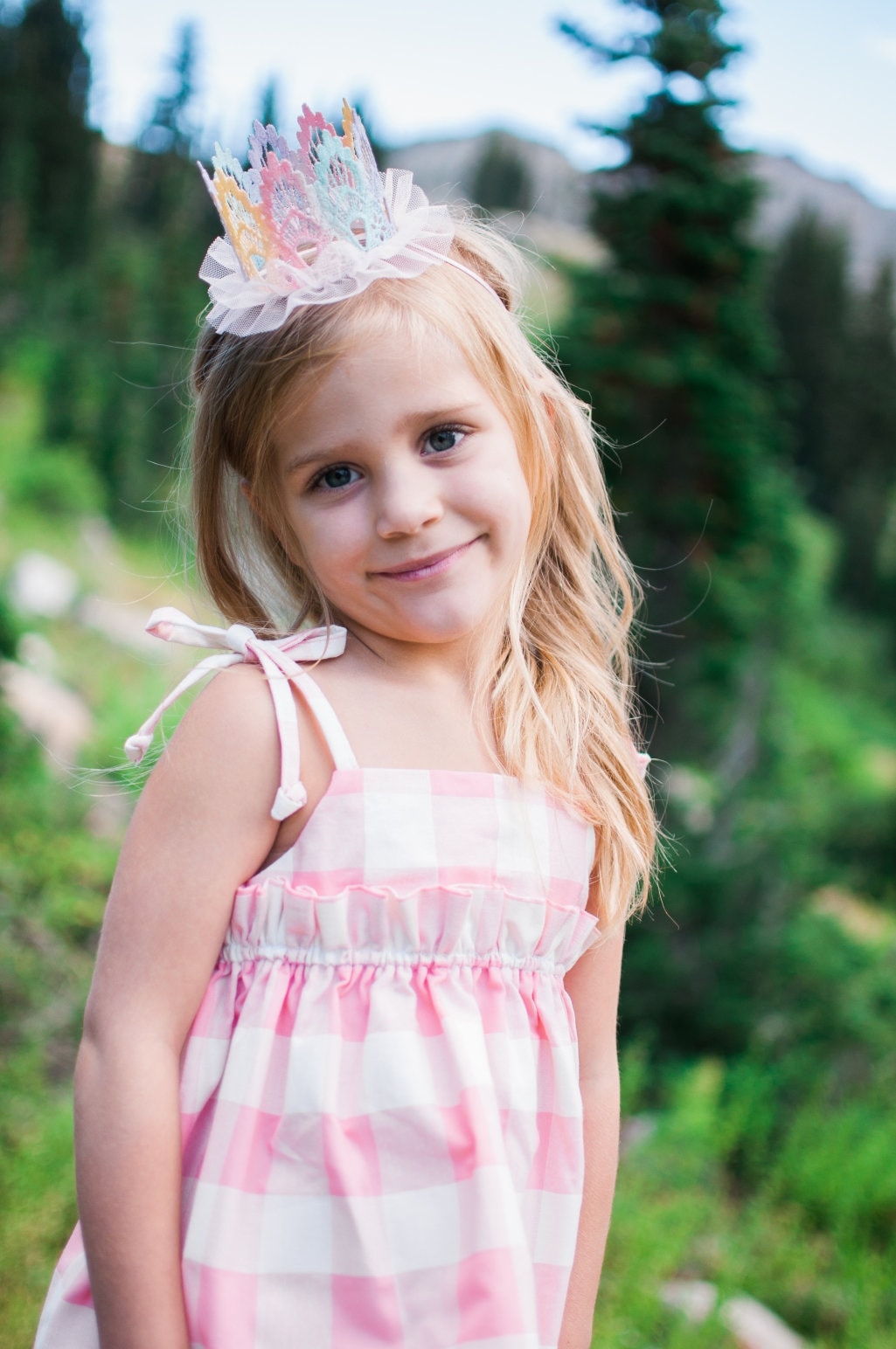 open lace back dress Pink Gingham Smocked Easter Bunny Dress 4T