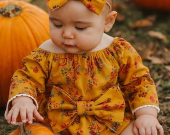 Boho herfst babyromper | Thanksgiving-babyoutfit | Vintage meisjesromper | Bodysuit voor babymeisjes | Herfstfoto-outfit | Herfstbabykleding