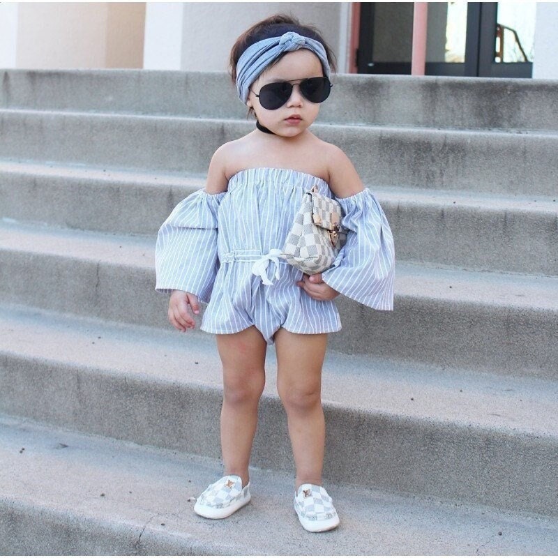 Streetwear Baby Romper, Off Shoulder Baby Outfit, Striped Cotton Romper, Trendy Toddler Outfit, Summer Baby Clothes, Summer Baby Outfit