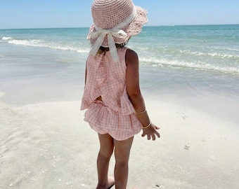 Baby Straw Sun Hat | Toddler Beach Hat for Summer | Wide Brim Lightweight Sun Hat for Girls | Light Pink Toddler Straw Hat | Baby Beach Hat