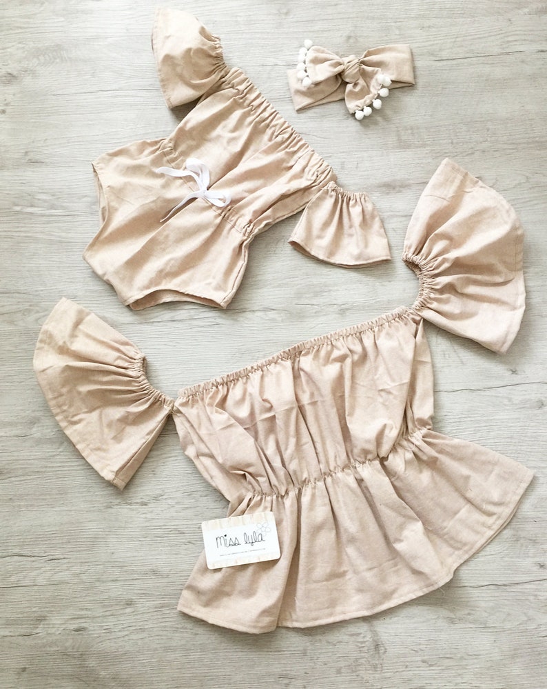 Adorable Mommy and Me Summer Outfits, Trendy Boho Beige Crop Top, Cute Mommy and Me Clothing, Mama and mini Clothes sets, New Mom gift