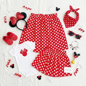 Mommy and Me Red Polka Dot Skirts, Matching Mom and Daughter Outfit, Minnie Inspired Skirt Set, Disney Family Trip Outfit