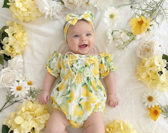 Lemon Baby Girl Romper, Summer Baby Outfit, Fruit Baby Romper, Toddler Summer Clothes, Cute Baby Girl Outfit, Newborn Romper