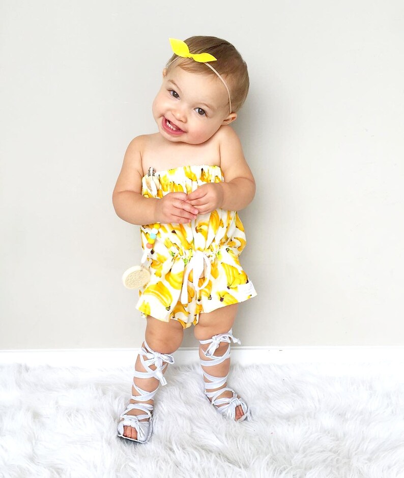 Trendy Summer Baby Rompers, Toddler Rompers, Summer Baby Clothes, Summer Baby Outfits, Bubble romper, Baby Bodysuit, Banana Print Outfits
