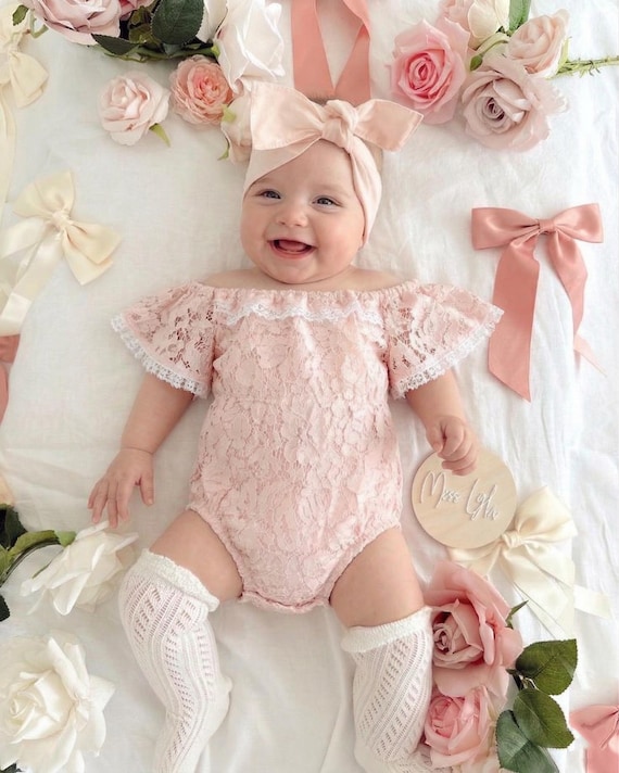 rose lace romper dress Shabby Chic Baby Girl Romper | Pink Lace Floral Romper | VTG Inspired Outfit | Birthday Girl Outfit | Cottagecore Baby Clothes
