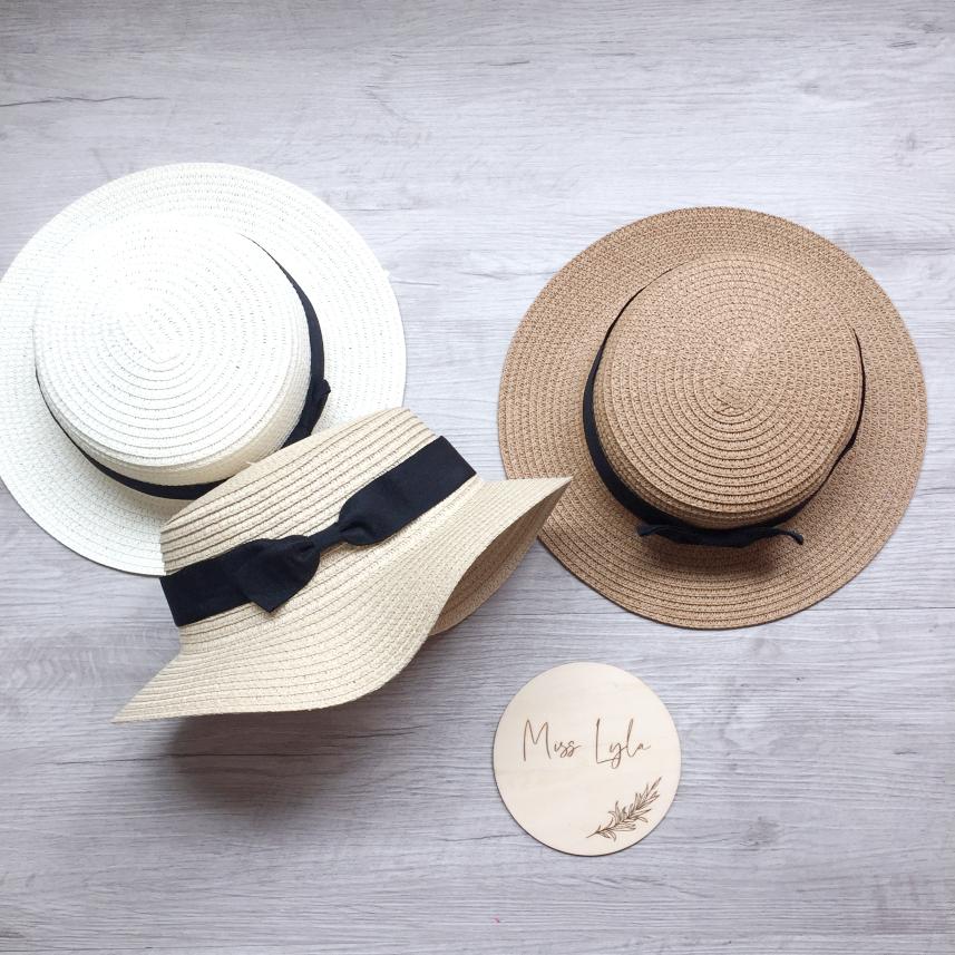 Bebe Tan and Black Wide-Brim Straw Hat Baby Sun Hat, Toddler Straw Hat, Girls Beach Hat, Baby Girl  main image 4