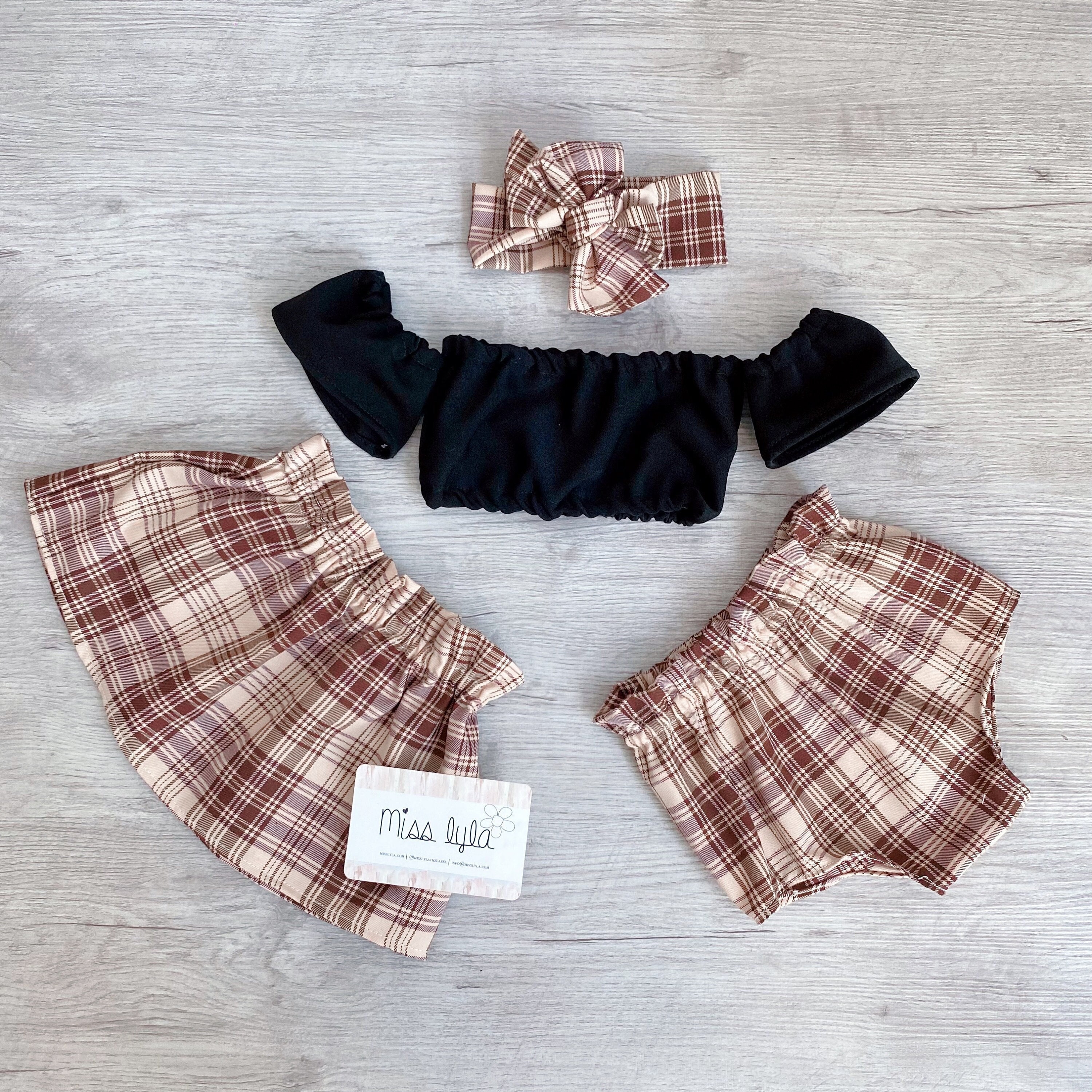 MissLylaBoutique Baby Girl Fall Clothes - Baby Fall Outfit - Black Tops - Tartan Skirt - Baby Fall Shorts Set - Thanksgiving Baby Girl Clothes
