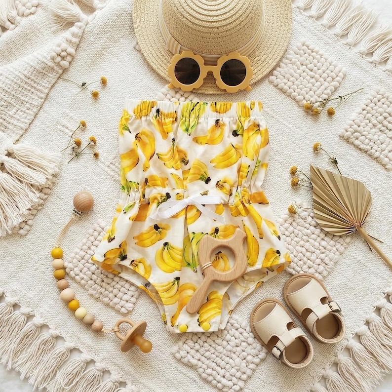 Summer Baby Romper | Toddler Romper | Banana Print Baby Outfit | Summer Baby Clothes | Bubble Romper | Baby Bodysuit | Fruit Baby Outfit