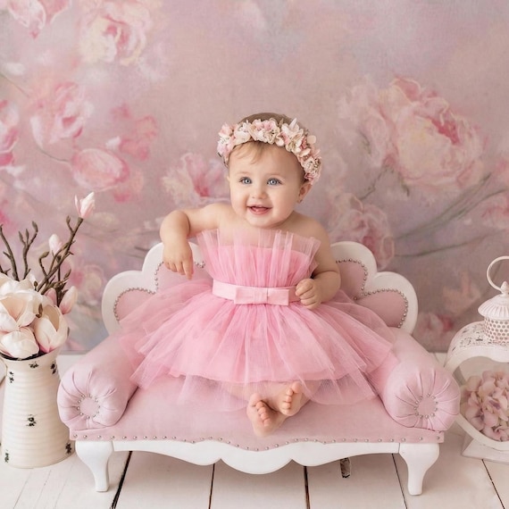 open lace back dress Ruffle Sleeve Tutu Bodysuit, Pink Flower Checkerboard