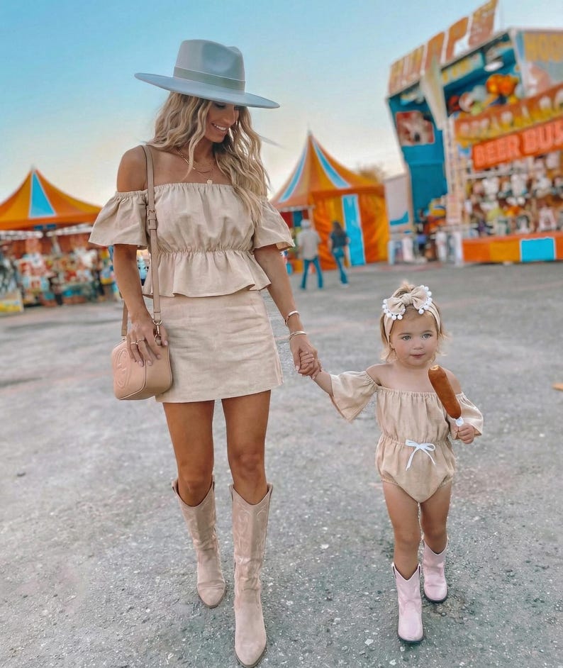 Mommy and Me Beige Outfit, Matching Mom and Baby Outfit, Mommy Top and Baby Romper Set, Neutral Family Outfit, Summer Matching Set, Beach Vacation Outfit