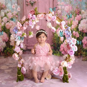 Hot Pink Baby Girl Outfit | Floral Birthday Romper | Cake Smash Outfit | Vintage Baby Girl Clothes | Pink Birthday Outfit | Baby Girl Set