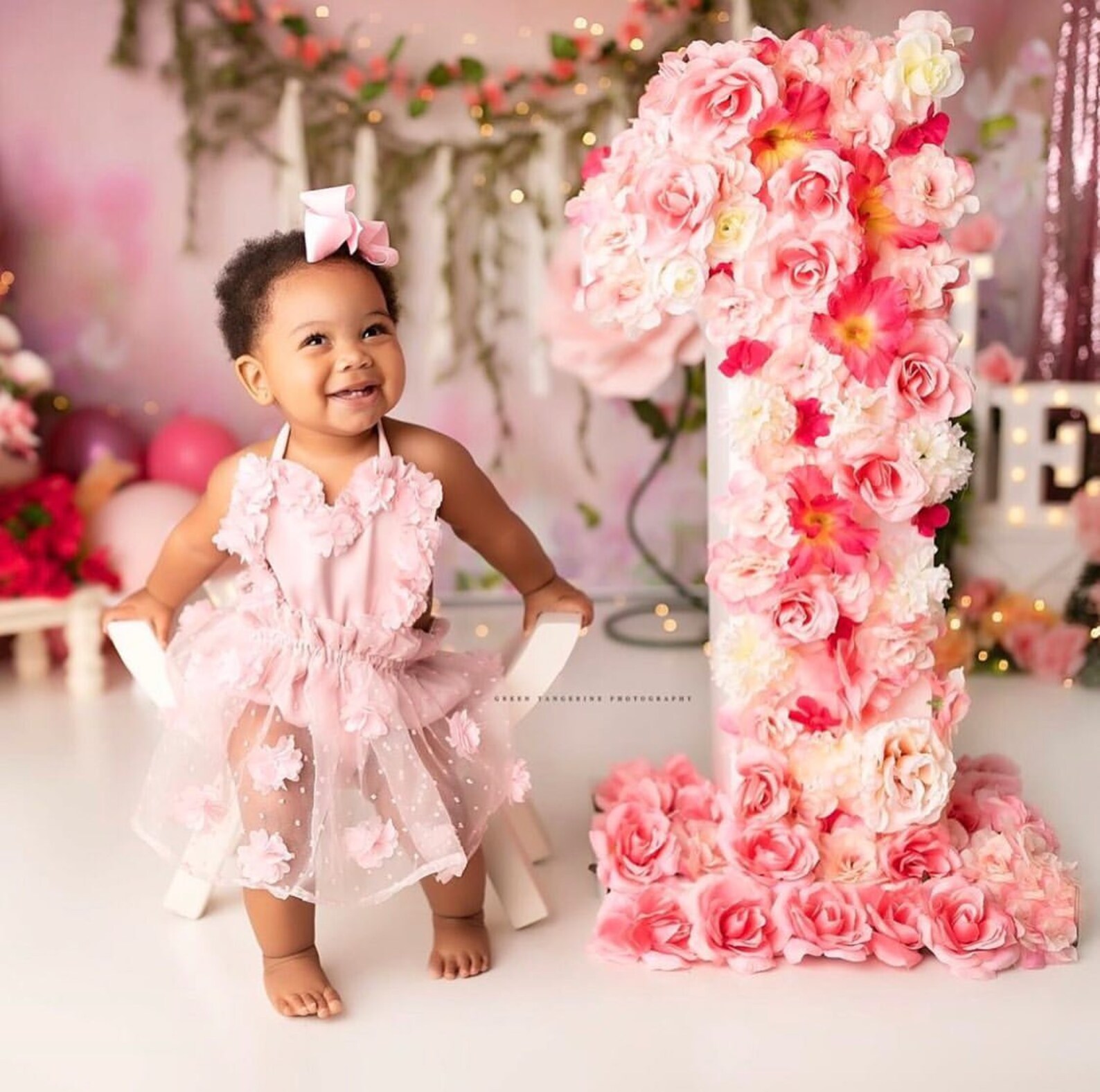 Baby girl pink & white Puff Sleeve romper