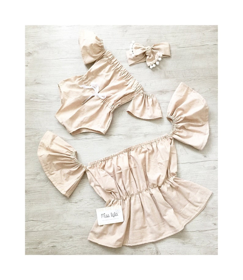 Adorable Mommy and Me Summer Outfits, Trendy Boho Beige Crop Top, Cute Mommy and Me Clothing, Mama and mini Clothes sets, New Mom gift