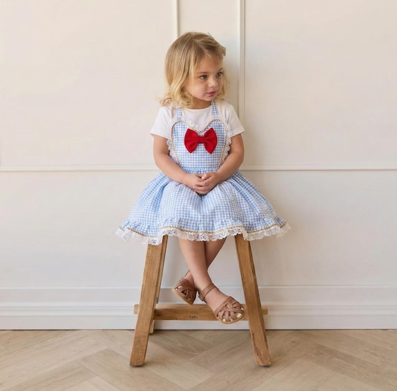 blue gingham dress dorothy Baby Girl | Inspired Baby Dress | Wizard of oz Costume | Vintage Baby Dress neckline adds a feminine 6-9 months Dorothy halloween costume Amorya Women's Elegant Mandarin Color:Seafoam