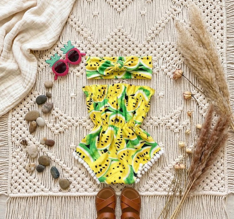 Watermelon Baby Girl Romper, Summer Newborn Romper, Baby Bodysuit, Toddler Bubble Romper, Girls Summer Outfit