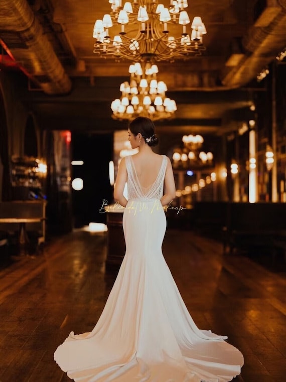 simple wedding dress elegant Simple and Elegant Wedding Dress from Luxury Elastic Satin main image 1