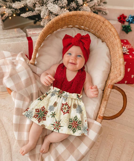 infant christmas dress Crochet Red Christmas Crochet Baby Outfit , Crochet Newborn Outfit, Photo Prop Outfit 3pc Newborn main image 1