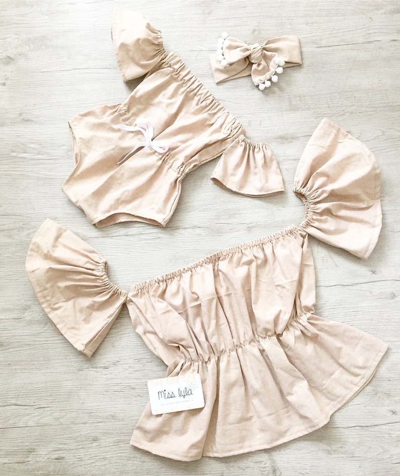 Mommy and Me Summer Outfits, Boho Beige Crop Top Set, Cute Mama and Mini Clothes, Trendy Matching Outfit, New Mom Gift