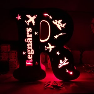 Lámpara infantil personalizada de madera con nombre, lámpara de letras LED