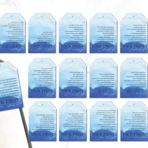 Marriage Milestone Wine Basket Tags - A year of Firsts - Wine Gift Basket Tags - Bridal Shower Gift - Wedding Gift - Watercolour Wine Label