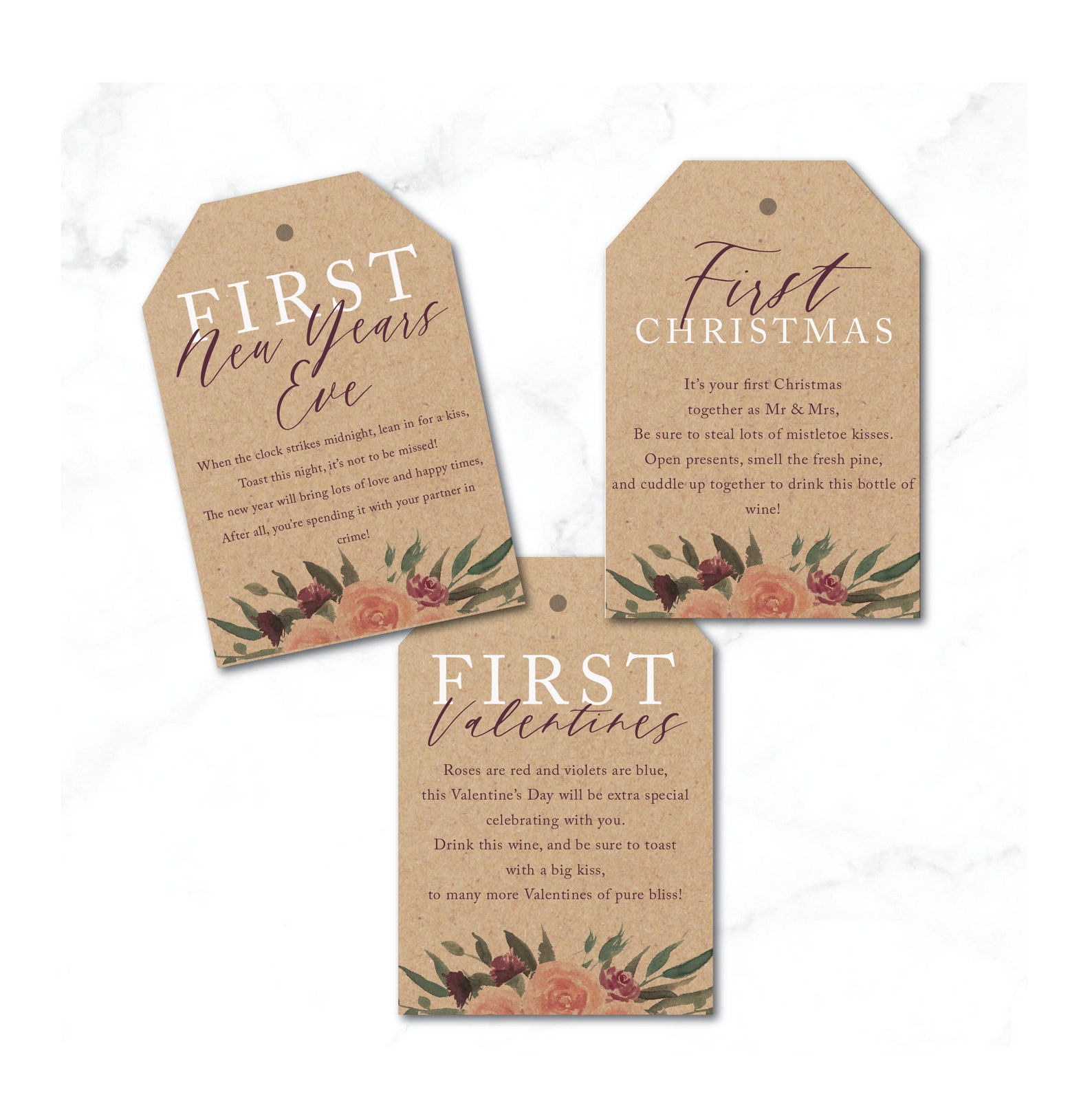 Marriage Milestone Wine Basket Tags A Year of Firsts Wine Gift Basket ...